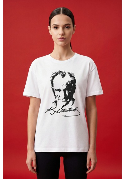 Tommy Life Beyaz Ay Yıldız Baskılı Unisex T-shirt - 88510