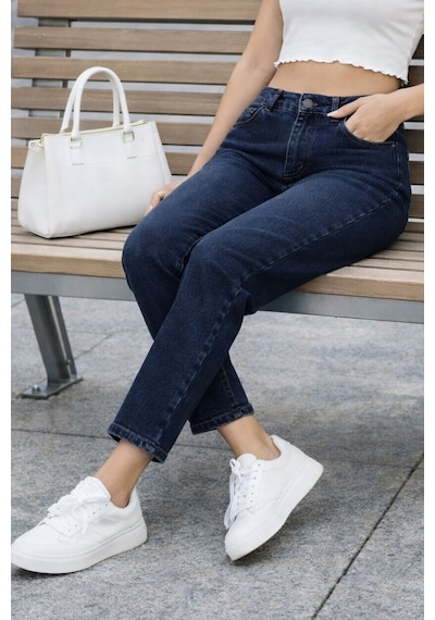 Cedy Denim Kadın Yüksek Bel Soho Boyfriend Jean C599 Lacivert