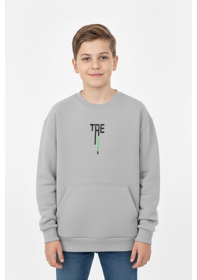 Kanguru Cepli Bisiklet Yaka Erkek Çocuk Sweatshirt-90902 Gri