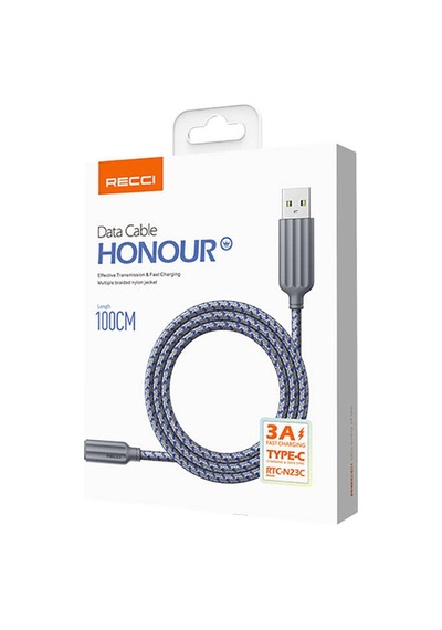 Recci RTC-N23C 3A Type-C To USB-A 1 M Hızlı Şarj Kablosu Gri