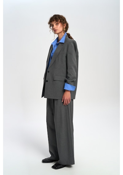 Mai Studios Co. Jessical Çizgili Füme Blazer Füme