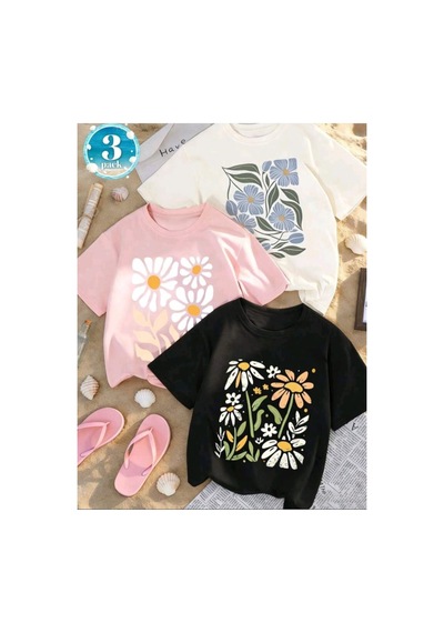 Stil-x Yeniz Sezon 3' Lü Takım Kız Çocuk Tshirt, Çok Renkli, %100 Pamuk Çok Renkli-2