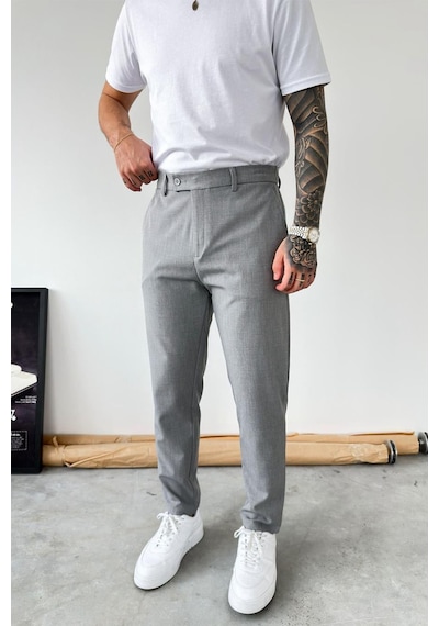 Açık Gri Basic Regular Fit Kumaş Pantolon