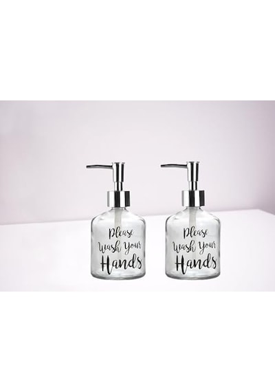 Banyo Seti Cam Sıvı Sabunluk 2 Adet,yazılı Model 300ml 7,6x15,5cm 000 Açık Krem
