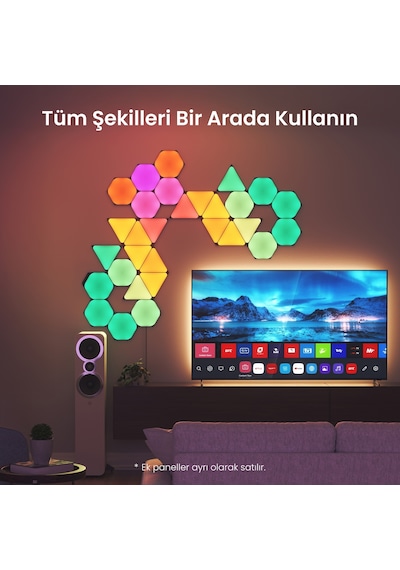 Nanoleaf Altıgen Akıllı Rgbw Duvar Paneli Genişletme Paketi App Kontrollü, 3 Parça, Siyah, Google Ho RGB