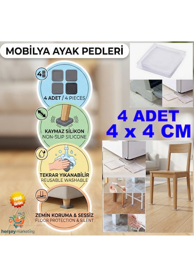 4 Adet Silikon Şeffaf Koltuk Mobilya Masa Beyaz Eşya Yazıcı Koruyucu Kaydırmaz Dayanıklı Pedler 4 X 4 Cm Mobilya Ayakları Renksiz