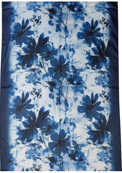 Mim Eşarp Ebruli Cotton Vual Çiçek Desenli Şal 75x190 Cm Lacivert