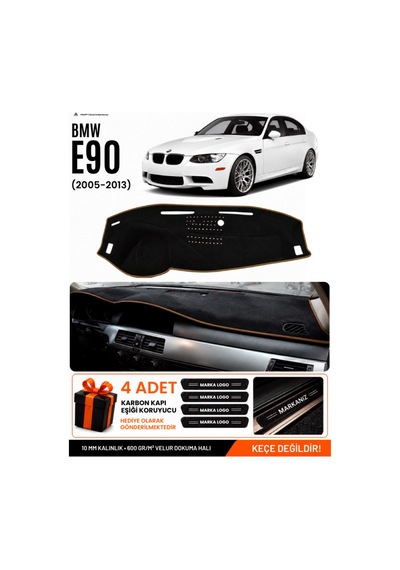 Bmw E90 2005-2013 Uyumlu Torpido Koruma, Torpido Örtüsü, Torpido Kılıfı - Siyah Kahverengi