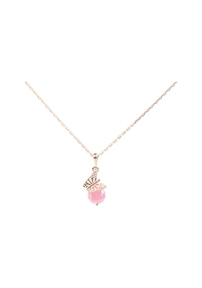 925 Ayar Gümüş Buzlu Pink Quartz Taşlı Kelebek Kolye 248072202