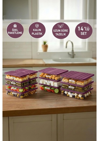 Nora Kışlık Buzluk Hazırlık Seti 14 Parça 6 Adet 2.25 Lt.+ 8 Adet 1 Lt. Mürdüm