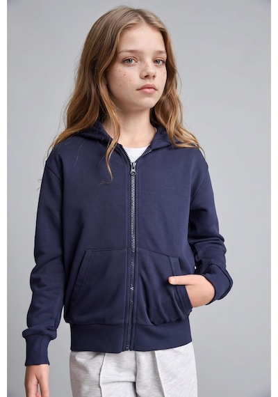 Defacto Basıc Düz Kapüşonlu Kalın Sweatshirt Kumaşı Hırka Kız Çocuk C8110a826aunv241 Lacivert-nv241