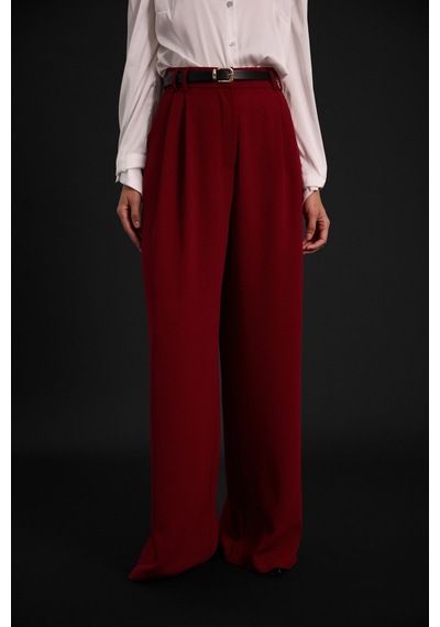 Sateen Luna Krep Pantolon - Bordo-136966 Bordo