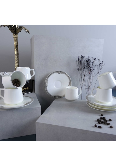 Evaliza Versailles Platin 12 Parça 6 Kişilik Kahve Fincan Takımı 80 Ml Platin