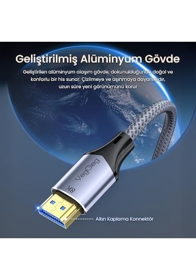 Hdmı 2.1 8k 60hz 4k 120hz 48 Gbps Hdr Earc Hdcp 2.2 Örgülü Ses Ve Görüntü Kablosu 2 Metre