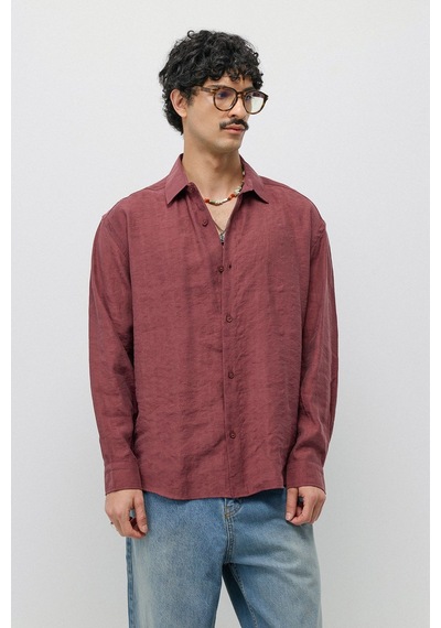 Vamos Dökümlü Oversize Modal Karışımlı Gömlek Bordo