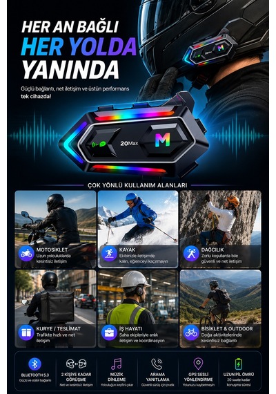 Rgb Işıklı Bluetooth 5.3 Interkom - Su Geçirmez Müzik Çalar Motosiklet Kask İçi Kulaklık Intercom