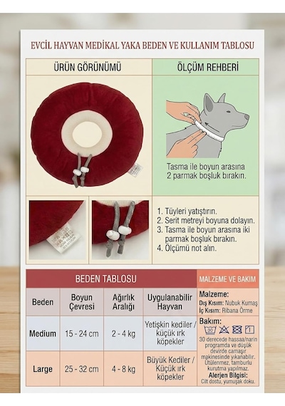 Patiderm Elizabeth Yakalık Yumuşak Ayarlanabilir Kedi Köpek Koruyucu Boyunluk, Gri, L Beden Çok Renkli