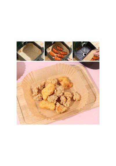 50 Adet Air Fryer Pişirme Kağıdı Tek Kullanımlık Yağ Geçirmez Yapışmaz Kare Tabak Model Pvc Bx40