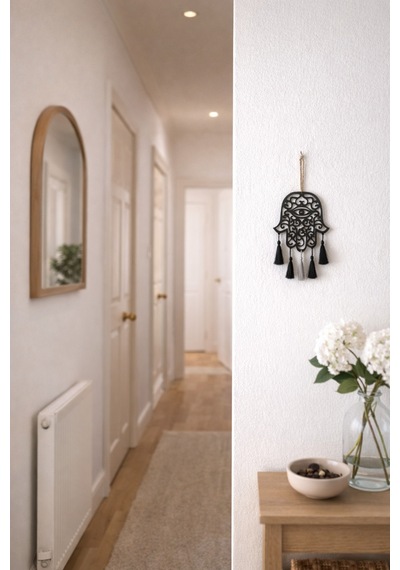 Nazarlık El Figürlü Mdf Duvar Dekoru Siyah Hamsa Tasarım 22x26 Cm Siyah