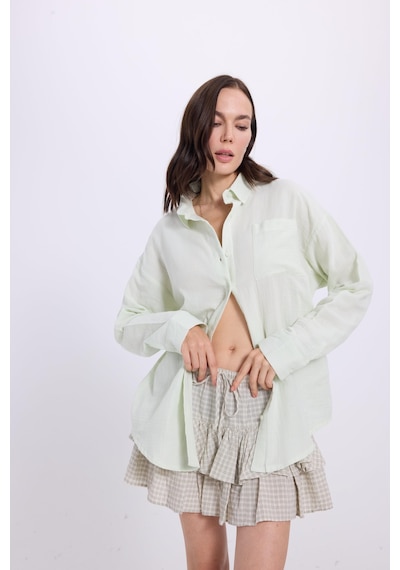 Tudors Kadın Oversize Geniş Kesim %100 Pamuk Müslin Kumaş Uzun Kollu Cepli Dokulu Açık Mint Gömlek-37933 Açık Mint Tudors Kadın Oversize Geniş Kesim %100 Pamuk Müslin Kumaş Uzun Kollu Cepli Dokulu Açık Mint Gömlek-37933 Açık Mint