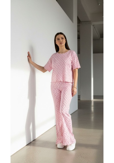 Divinus Kalp Desenli Fırfırlı Pijama Takım Pembe