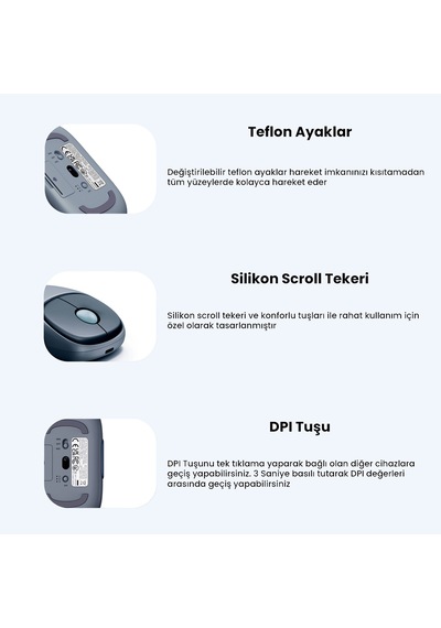 Ugreen Fun+ Ergonomik Sessiz Kablosuz Mouse Bluetooth 5.0 + 2.4ghz, Şarj Edilebilir, 4000 Dpı, 90538 Standart