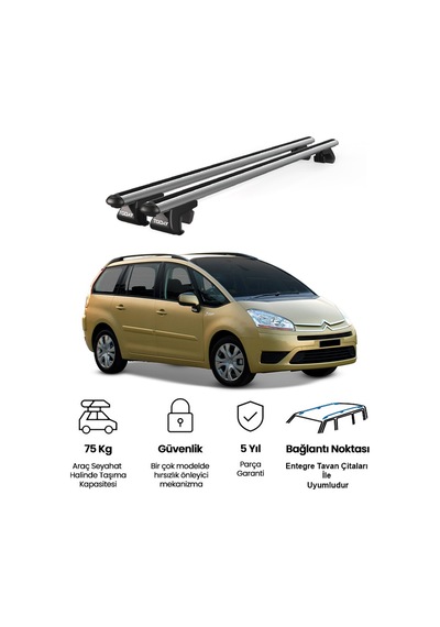 Venüs Citroen C4 Grand Picasso 2007-2013 Uyumlu Gri Ara Atkı Port Bagaj Tavan Barı
