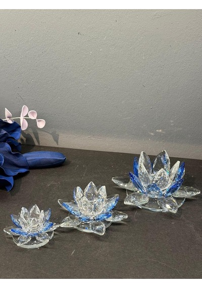 Tr Peramari Dekoratif Kristal Cam Üçlü Cam Lotus Mumluk Mavi Mavi Genel