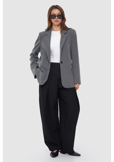 Thalure Kadın Antrasit Tek Düğmeli Oversize Blazer