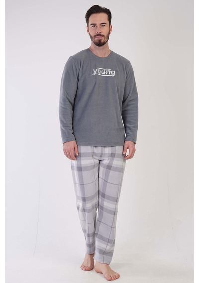 Vienetta Erkek Polar Uzun Kol Gri Pijama Takım 3c0t3n1o88 001