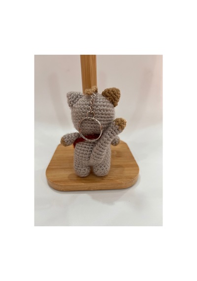 El Yapımı Amigurumi Kedi Anahtarlık - Çantalı Sevimli Kedicik 10cm Gri Gri