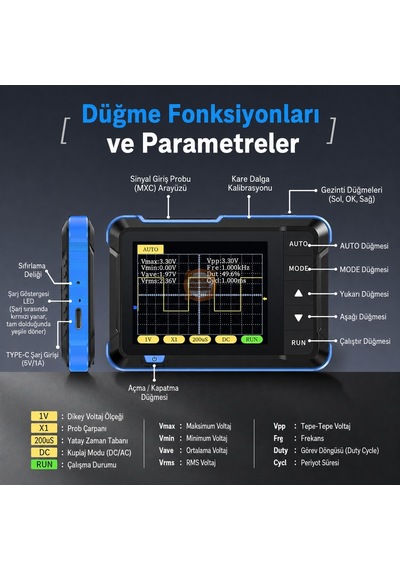 Mini Osiloskop 10 Mhz 48 Ms/s Fnırsı Dso-510 Sinyal Jeneratörlü