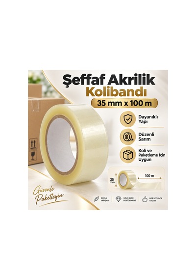 35 Mm X 100 M Şeffaf Akrilik Kolibandı 10 Lu 1