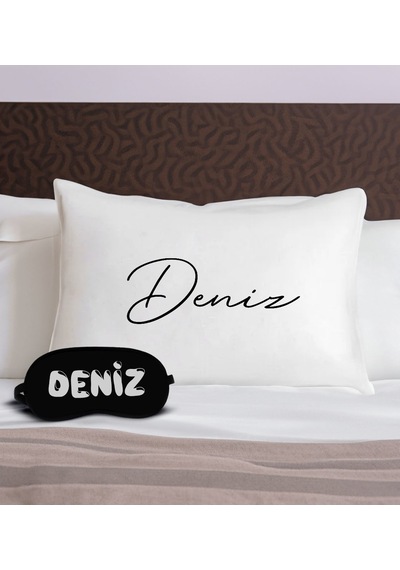 Bk Gift Kişiye Özel İsimli Pamuklu Yastık Kılıfı Ve Göz Bandı Uyku Seti-6, Tasarım Ev Tekstili, Uyku Bandı, Ev Hediyesi