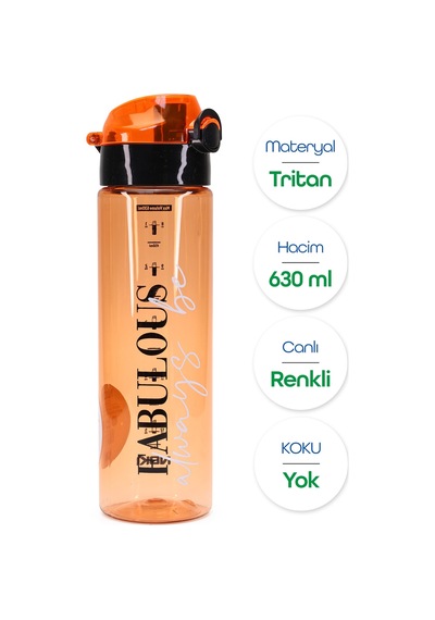 Su Matarası Tritan Geniş Ağız Su Şişesi Fabulous Spor Matarası Suluğu Bpasız 630 Ml Turuncu 0102