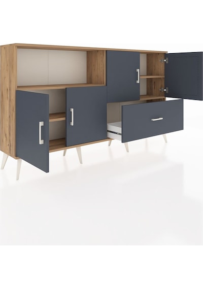 Arges Konsol 4 Raflı Tek Çekmeceli 4 Kapaklı 176x30x99 Çam-antras Çam-antrasit Arges Konsol 4 Raflı Tek Çekmeceli 4 Kapaklı 176x30x99 Çam-antras Çam-antrasit