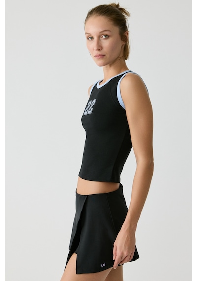 Urban Beat Jenny Kadın Yuvarlak Yaka Kolsuz Baskı Detaylı Siyah T-shirt Siyah