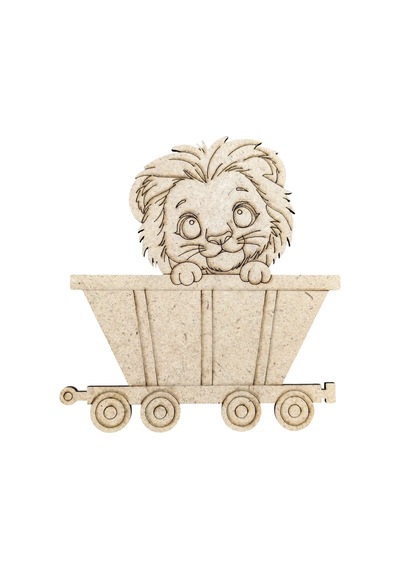 Boyanabilir Ahşap Vagonlu Aslan Figürü 13x13 Cm 10 Adet