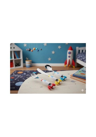 Armesa Home Uzay Mini Rocket Çocuk Çatal Kaşık Bıçak Takımı 3 Parça Çok Renkli