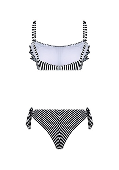 Bonesta Payee Volanlı Straplez Siyah Bikini Takımı