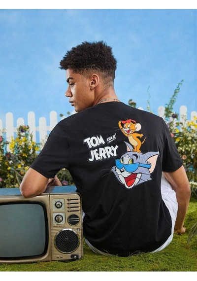 Flood Of Style Unisex Siyah Tom And Jery Baskılı Oversize