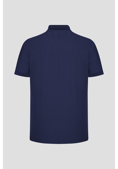 Düğmeli Jakar Desenli Polo Yaka Erkek T-shirt Lacivert Lacivert
