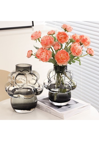 Chacha Home Füme Cam Üzüm Baloncuk Vazo - Modern Dekoratif Bubble Cam Vazo Küçük