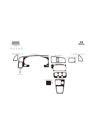 Nissan Primera Torpido Kaplama 1999-2002 12 Parça Koyu Meşe