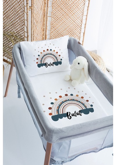 Lilabio %100 Pamuk Saten İsme Özel İsimli 70x120 Park Yatak Nevresim Seti Noktalı Gökkuşağı