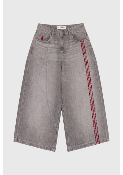 it's basic Kadın Füme 4s6-13 Süper Baggy Nakışlı Özel Tasarım Jort