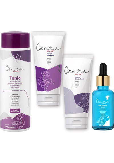 C'enta Beauty Kuru Ciltler için Gündüz Kremi 50 ML + Gece Kremi 50 ML + Nem Bombası Serum 30 ML + Tonik 200 ML