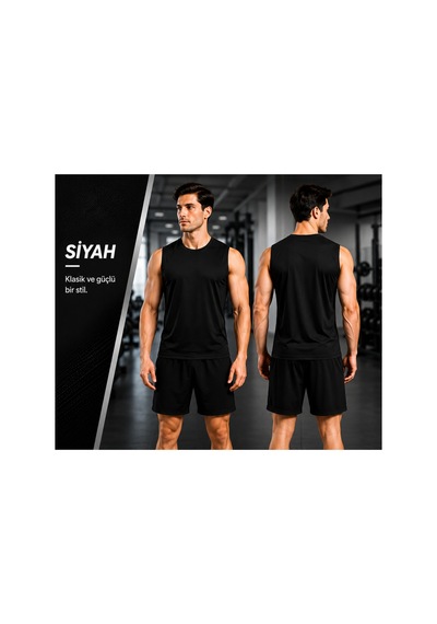 Beydex Erkek Nem Emici Hızlı Kuruma Atletik Teknik Sporcu Sıfır Kol T-shirt Gym Siyah