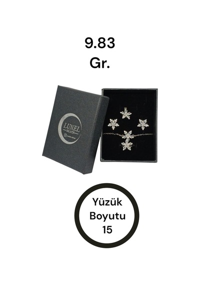 Çiçek Motifli Taşlı Gümüş Takı Seti 925 Ayar, Şık Ve Zarif Kadın Aksesuarı Gümüş