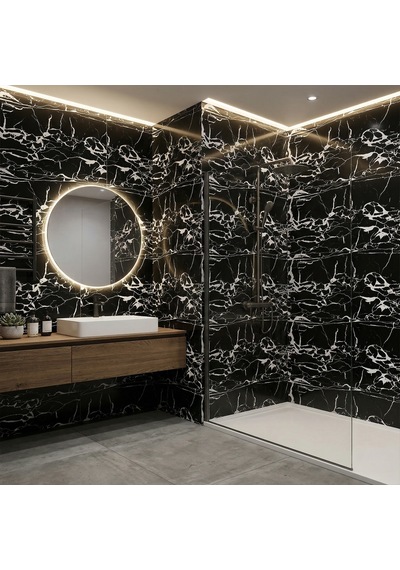 30x60 Cm Kendinden Yapışkanlı Duvar,banyo,tezgah Arası Kaplama Siyah Çizgili Mermer 12 Adet 7006-30-12